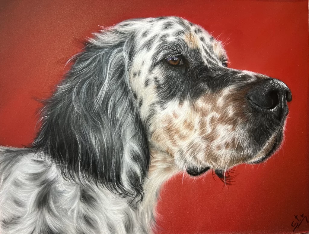 Setter Inglés pintado al pastel por Esther Fuertes.